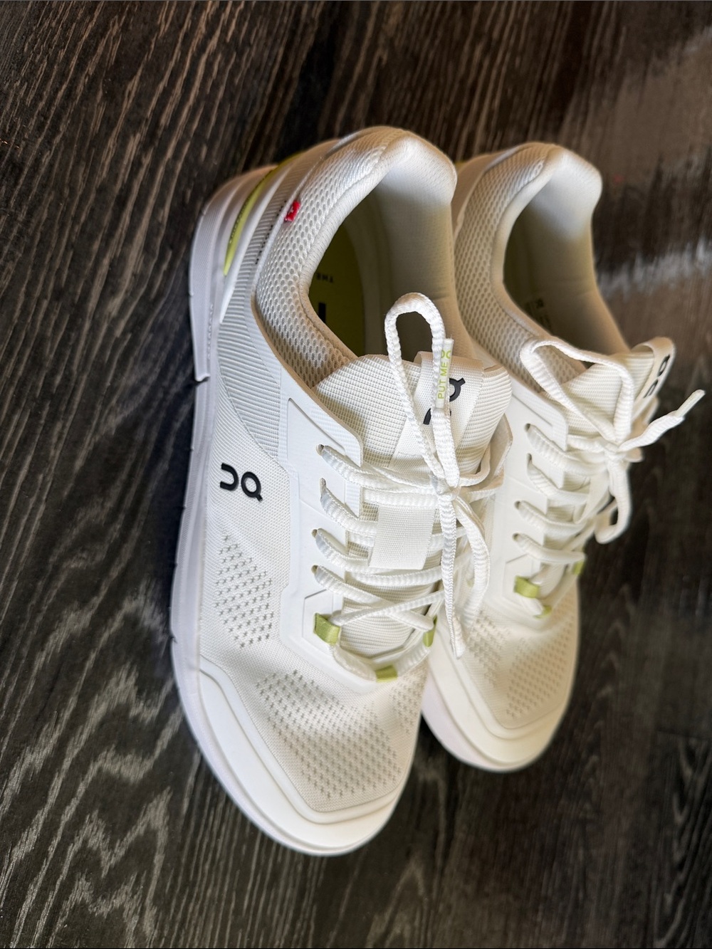 On Roger White Sneakers with Lime Green Heel Accent